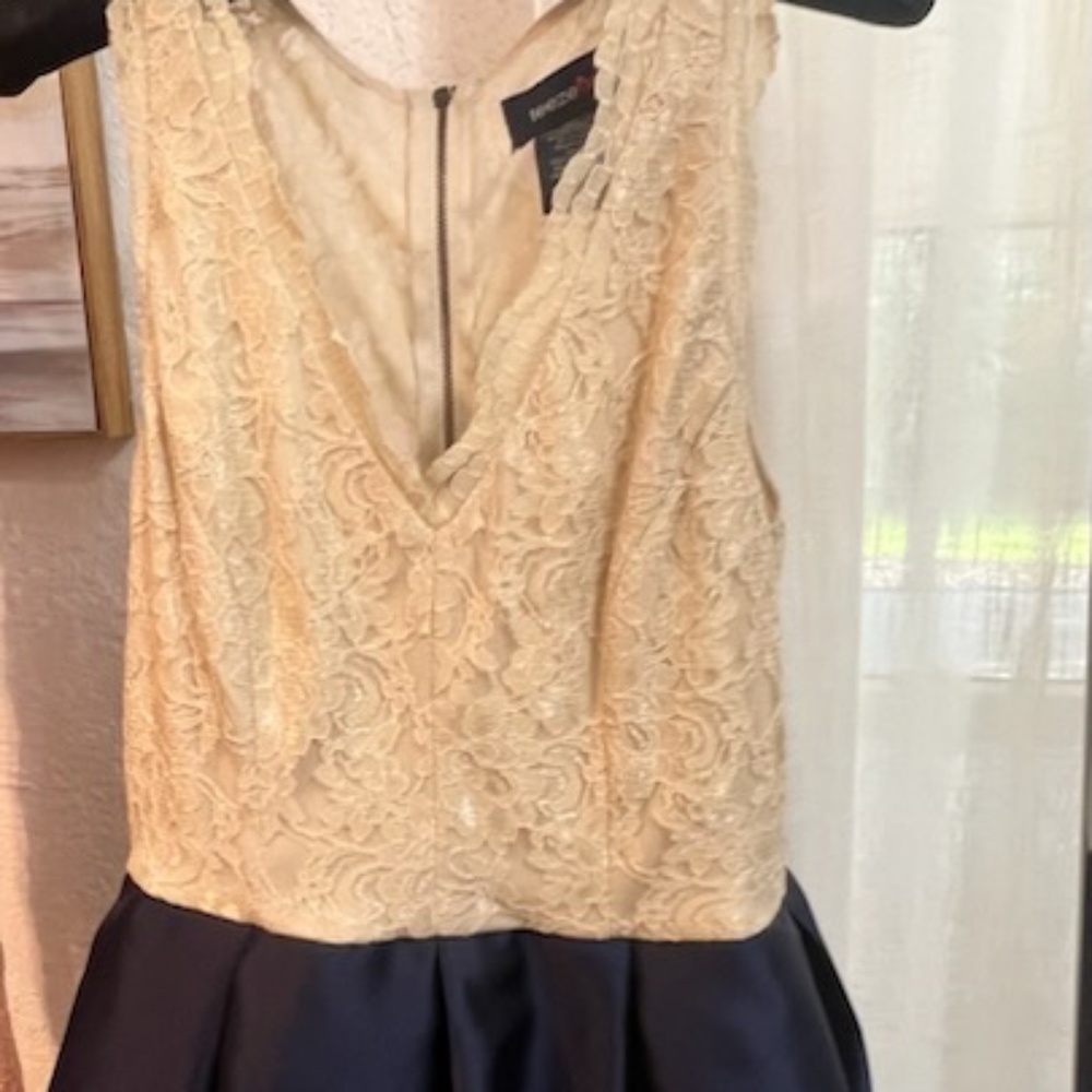 Lace beige and navy blue formal dress